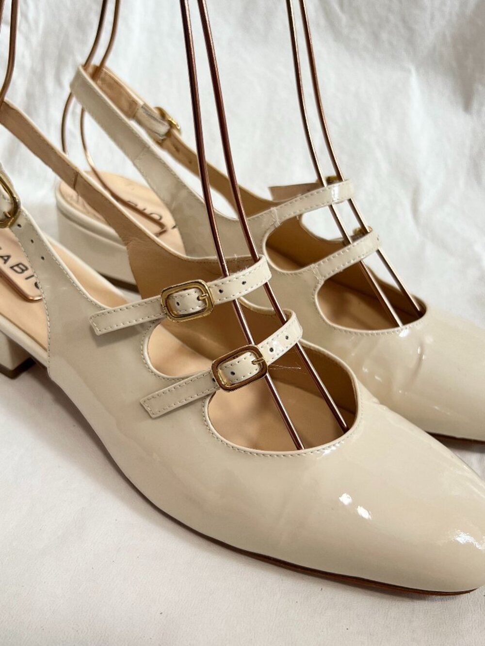 Fabio Rusconi mary janes Nada cream beige patent leather low block heel 37.5 7.5